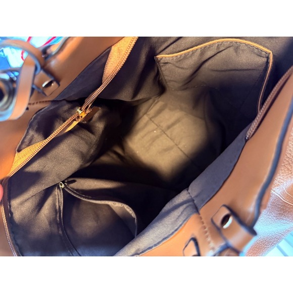 Brown Faux Leather Hobo Shoulder Bag Tassel Accent Zip Pocket - Picture 5 of 5